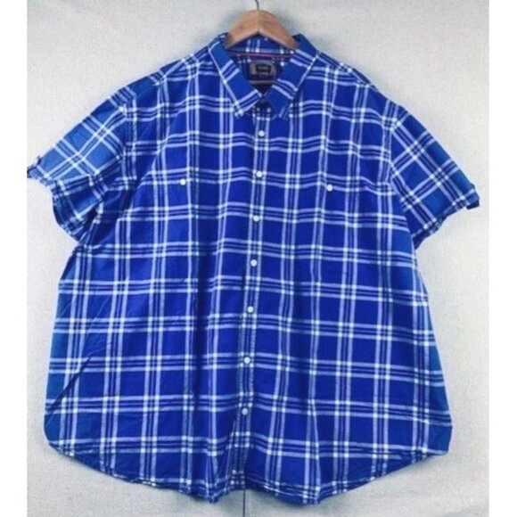 The Foundry 4XL Men's Blue Plaid Button-Up Short-Sleeve Shirt - Picture 1 of 6